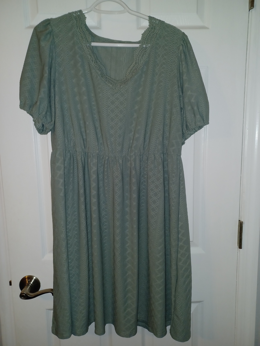 Women’s Sage Green Lace-Trim Short Sleeve Dress